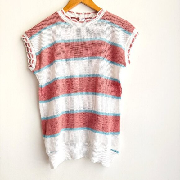 Vintage Striped Knit Short sleeve Top Made in England S - Picture 1 of 8